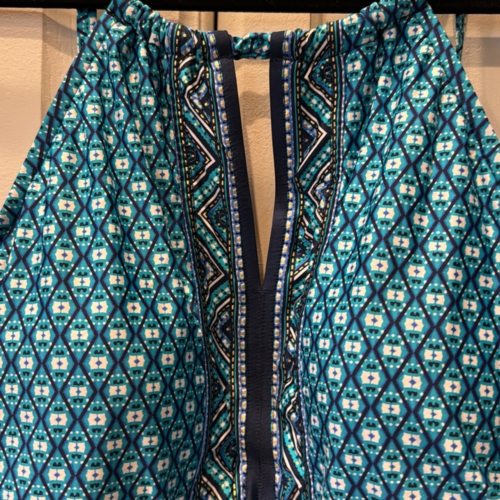 Jantzen Blue Print Keyhole High Neck One piece Swim Suit Modest Molded Cups 12 - Picture 4 of 14